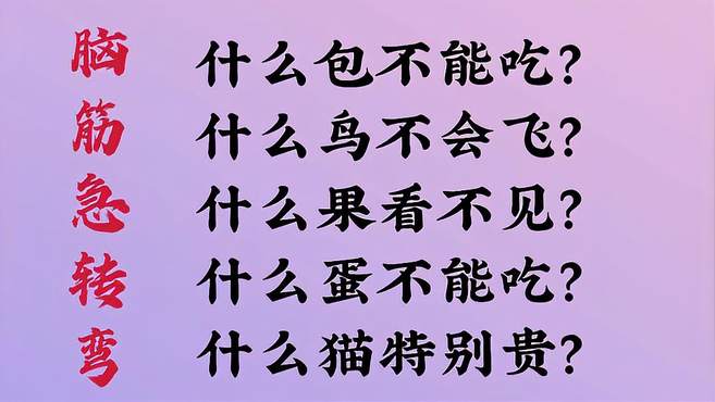 脑筋急转弯 -什么包不能吃？什么鸟不能飞？什么猫特别贵？